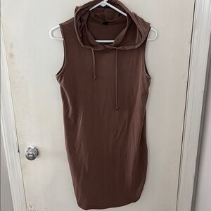 Brown Sleeveless Hoodie Bathing Suit Cover Up